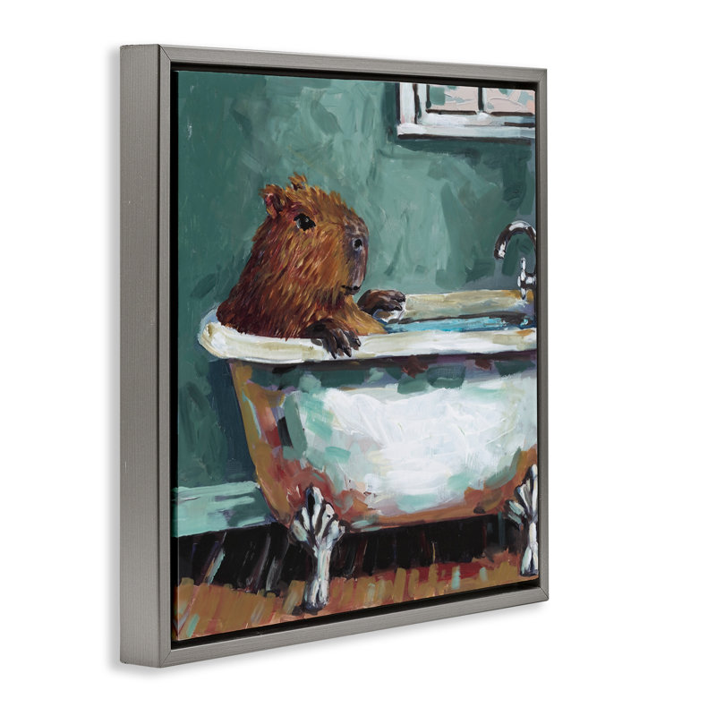 Cadre flottant Capybara dans un bain moussant, design Studio Bautista, Cadre flottant gris lustré, H 18 po x l 18 po