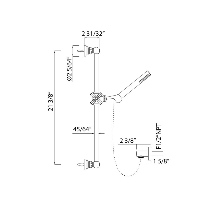 San Giovanni™ Handshower Set with 21" Slide Bar and Single-Function Handshower, Tuscan Brass
