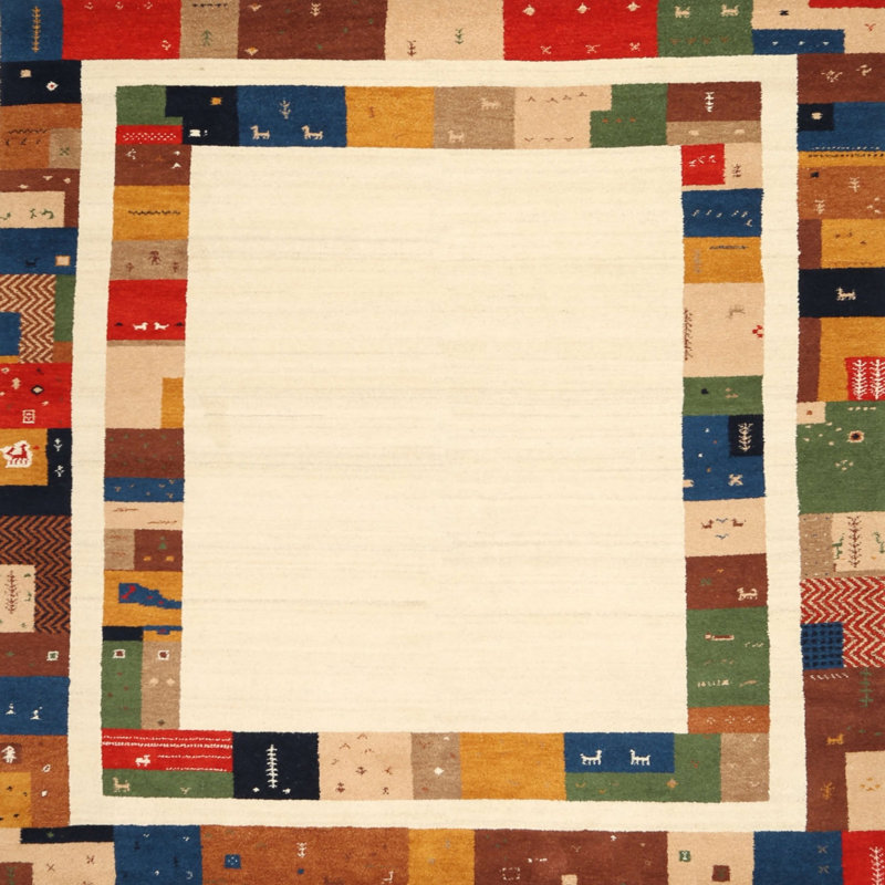 Tapis beige / rouge / vert Ruhlman, Carré 7 pi