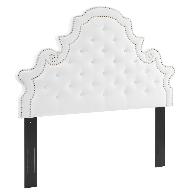Lit plateforme performant en velours Gwyneth, Blanc, Simple