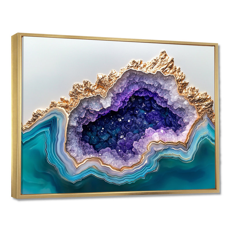 Agate Dream River VI - impression sur toile Geode Stone, H 12 po x l 20 po, Reproduction avec cadre flottant, Doré