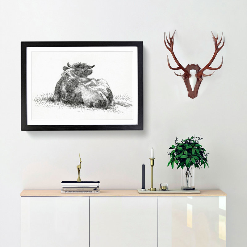 Rear of a Cow by Jean Bernard - Picture Frame Drawing Print, Black Framed, 36cm H x 48cm W x 2cm D