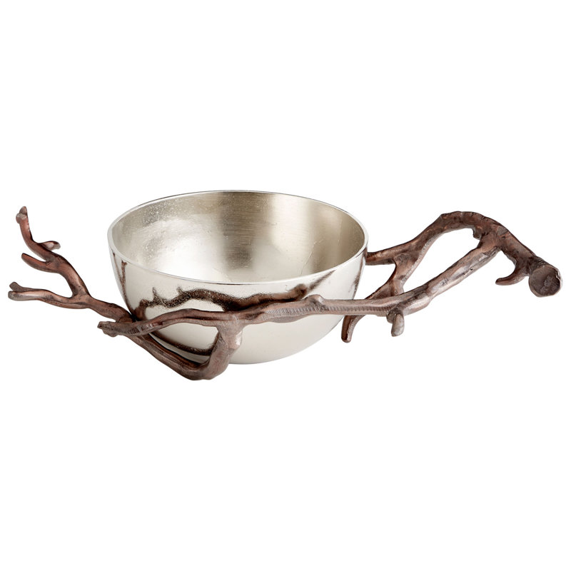 Nickel and Bronze Aluminum Decorative Bowl with Branch Stand