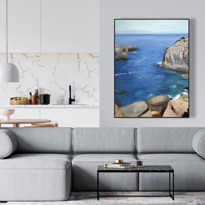California Coast Framed Canvas - Illustrative Bathroom Decor