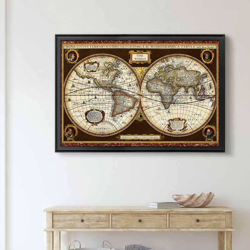 Carte du monde décorative - reproduction de cadre photo sur toile, Noir, H 26,5 po x l 36,5 po x P 1,5 po