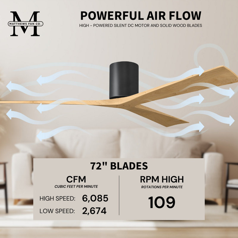 Irene Ceiling Fan, Light Maple Tone, 72", Matte Black