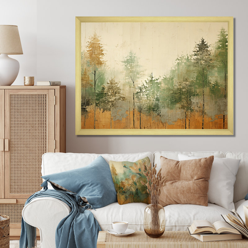 «Green Beige Wild Forest Essence I - Tachisme», art mural, Toile tendue, H 16 po x l 32 po x P 1 po