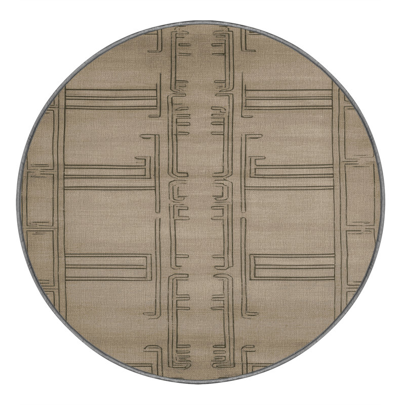 Tapis gris art déco lavable à la machine, Rond 6 pi