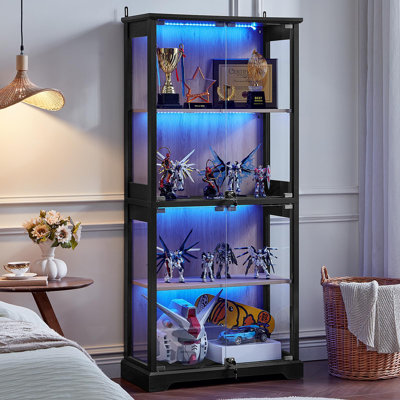 Vitrine de ferme avec portes en verre, armoire vitrée avec capteur de mouvement à DEL 3 couleurs (noir)