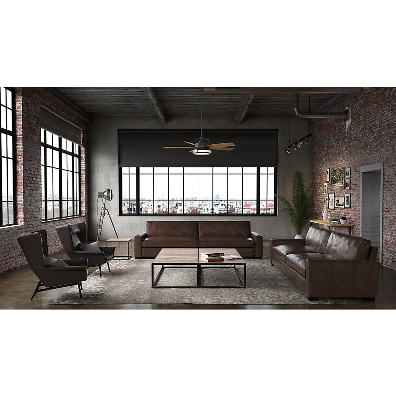 56" Caneel Bay 5 - Blade Outdoor Standard Ceiling Fan with Wall Control and Light Kit Included, White Washed Oak