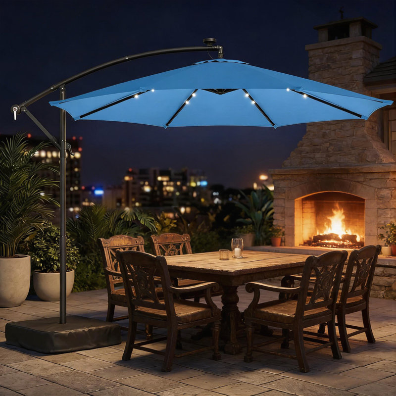 116.13 " W Octagonal Cantilever Umbrella with, Bleu lac
