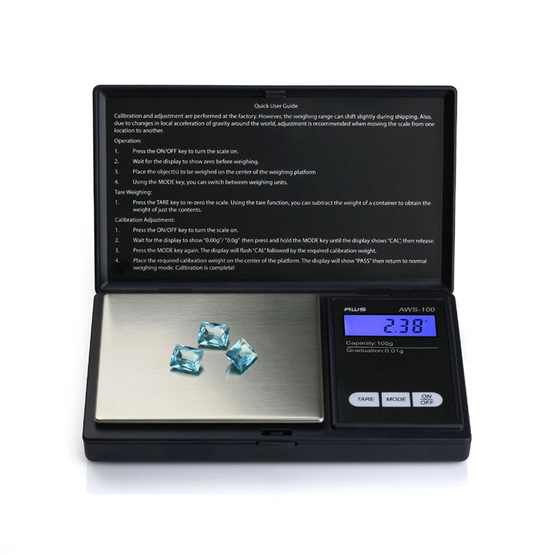 Black Stainless Steel Digital Pocket Scale with Backlit LCD