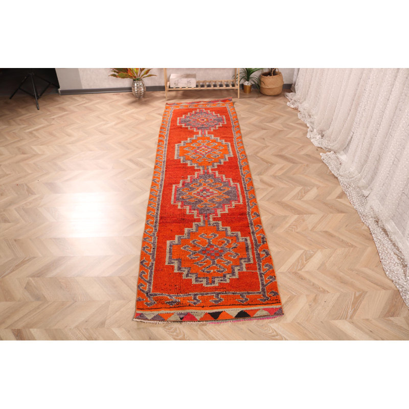 Tapis de couloir turc classique en laine tissé à la main orange