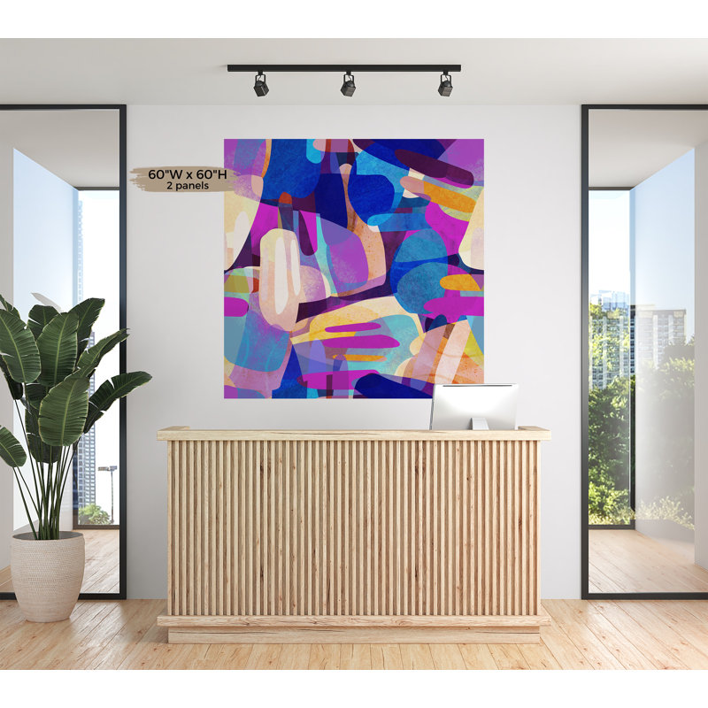 Murale abstraite pelez et collez Lajeanna - Violet, L 120 po x l 210 po