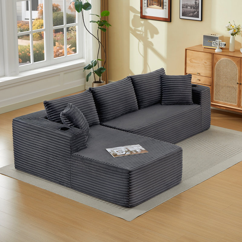 Cloud Sectional Sofa With L-shape Chaise, No Assembly Required, Modern Modular Sofa With Deep Seat, Gray