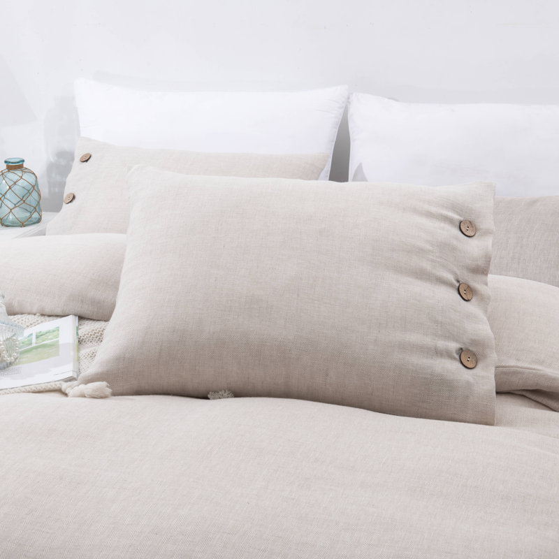  Stone Washed Pure Linen Herringbone Weave Duvet Cover Set, Queen