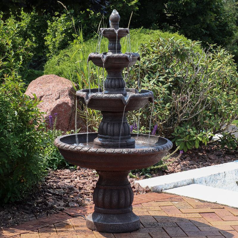 Mediterranean Light Brown Resin 4-Tier Outdoor Fountain