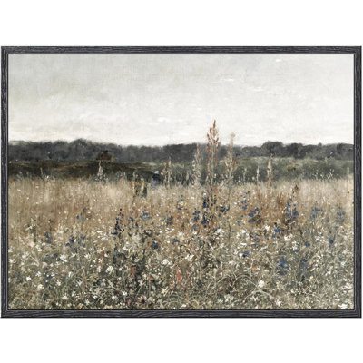 Toile encadrée noire, décoration rétro, impressions de peintures de champ de fleurs sauvages, décoration murale de paysage rustique pour salle de bain bureau, salle à manger 12 x 16 pouces