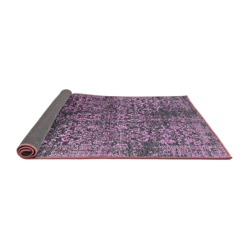 Tapis oriental rose / noir Huguenot, Carré 7 pi