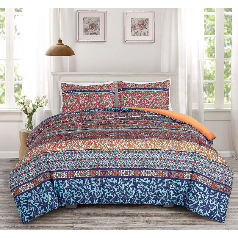 Bohemian Multicolor Queen Microfiber Comforter Set with Pillow Shams