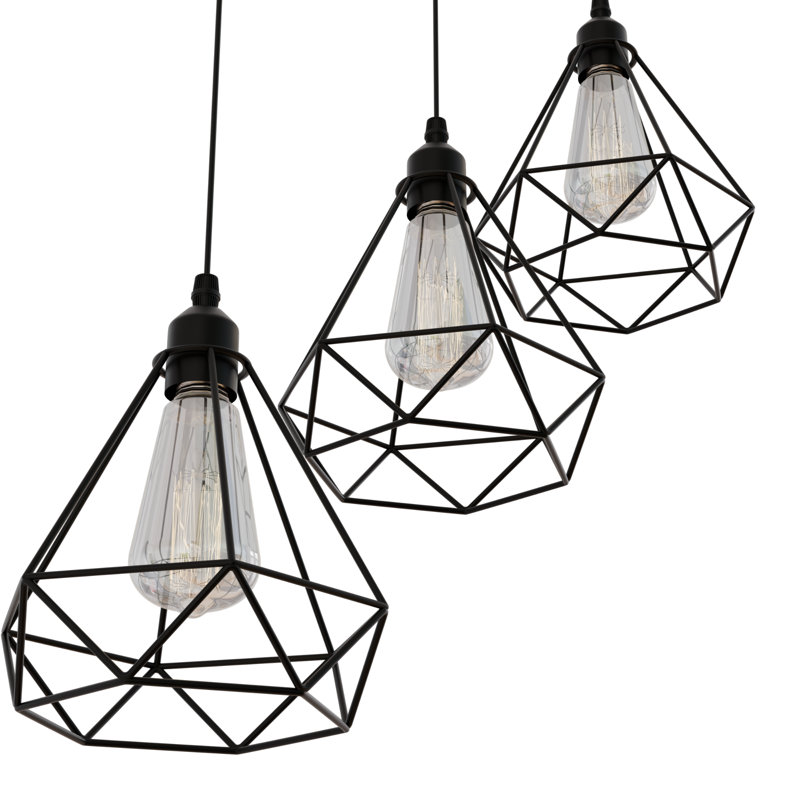 Ailsun 1 - Matte Black Cluster Pendant Light – Industrial Ceiling Lampshade with E27 Bulb Holder for Kitchen