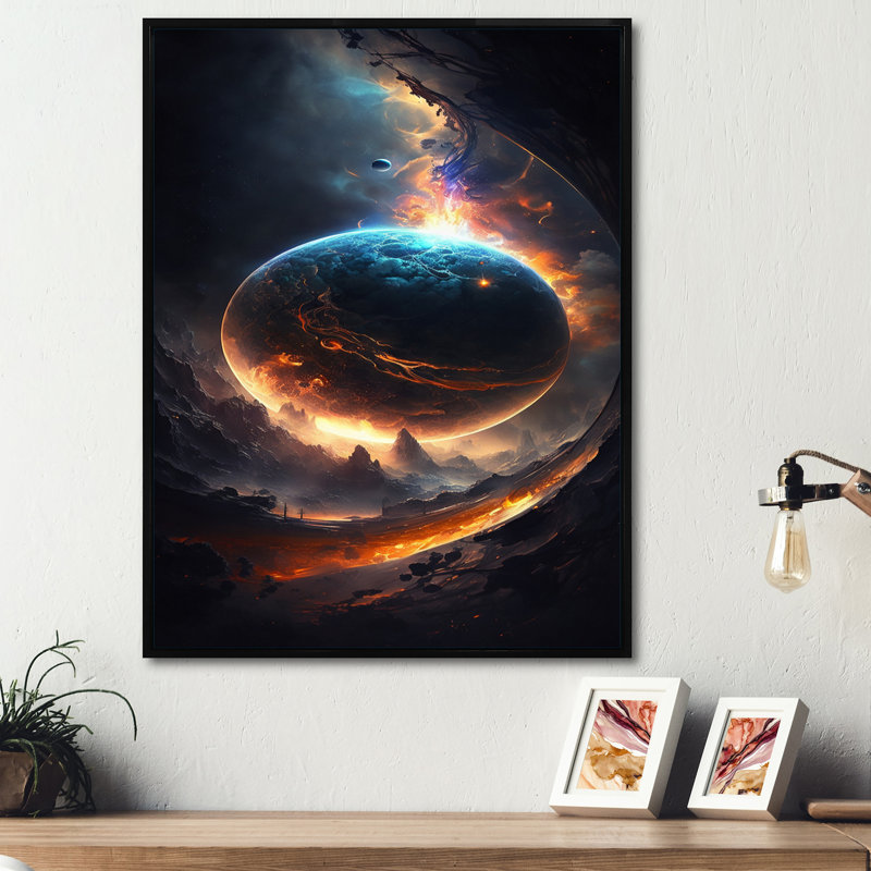 " Deep Space Planet Fusion III ", 20" H x 12" W x 1" D, Black Floater Framed Canvas