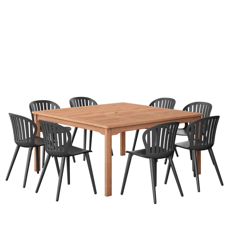 Amazonia Outdoor Patio 9pc 100%  FSC Certified Wood and Aluminum Dining Set, Black