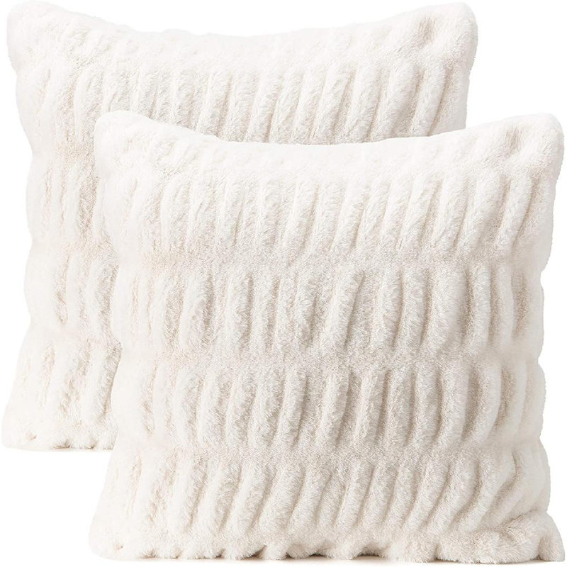 White Ridged Faux Fur Euro Pillow Covers Set