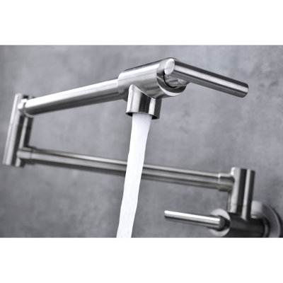 Brushed Nickel Wall Mounted Pot Filler Faucet - Folding Arm, 360 Swivel, Brass, Double Handles For Smooth Water Delivery, Corrosion Surface Finish Mechanism, Rotation, Simple Management,