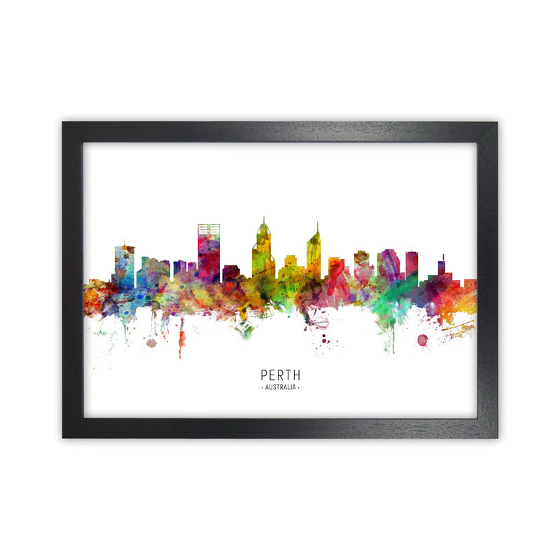 Perth Australia Skyline by Michael Tompsett - Print, 64cm H x 88cm W x 3cm D, Black Framed