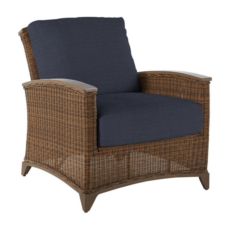 Astoria Woven Lounge Chair, Raffia/Oak, No Welt, Linen Navy