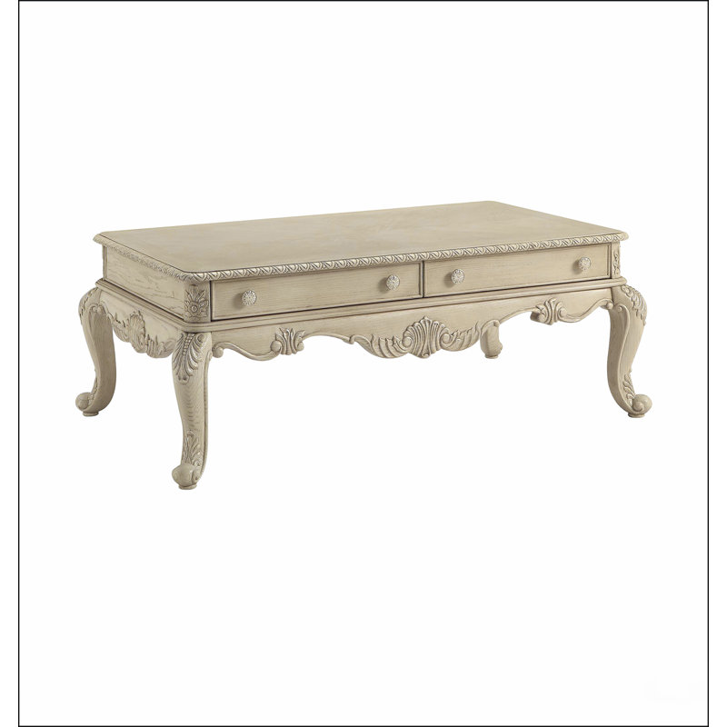 Antique White 2-Drawer Coffee Table with Cabriole Leg