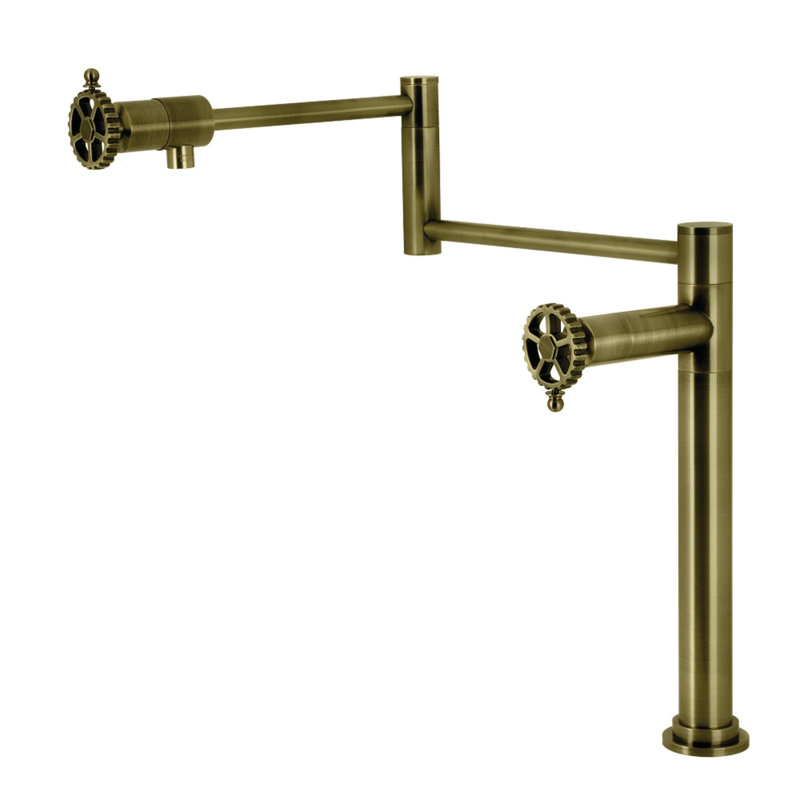 Kingston Brass Fuller Two-Handle 1-Hole Deck Mount Pot Filler Faucet, Antique Brass
