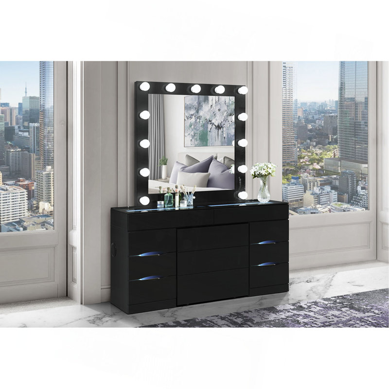 Ensemble de coiffeuse avec tabouret, Noir