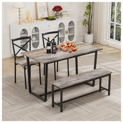 Industrial Style 4-Piece Dining Set with Table and Backrest Chairs in Gray