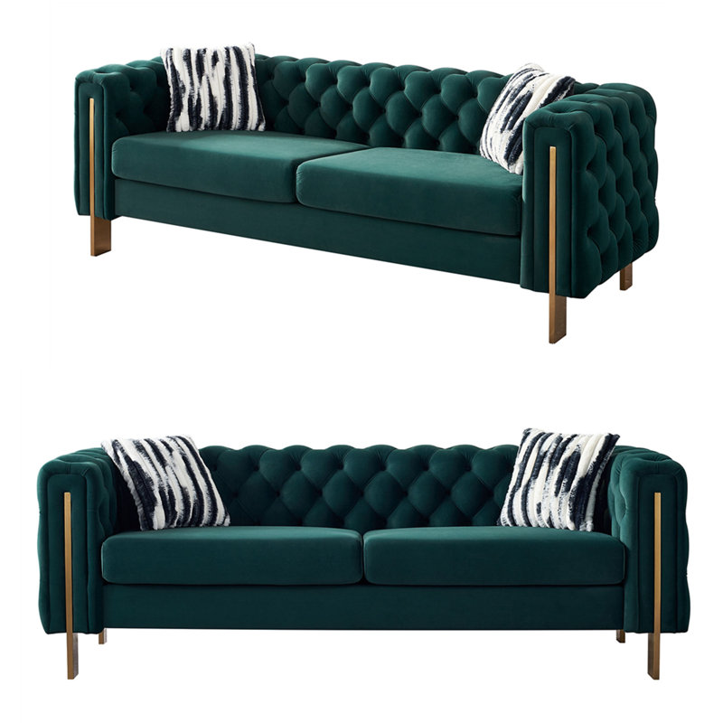 Deeddra 84.25'' Upholstered Sofa, Green Velvet