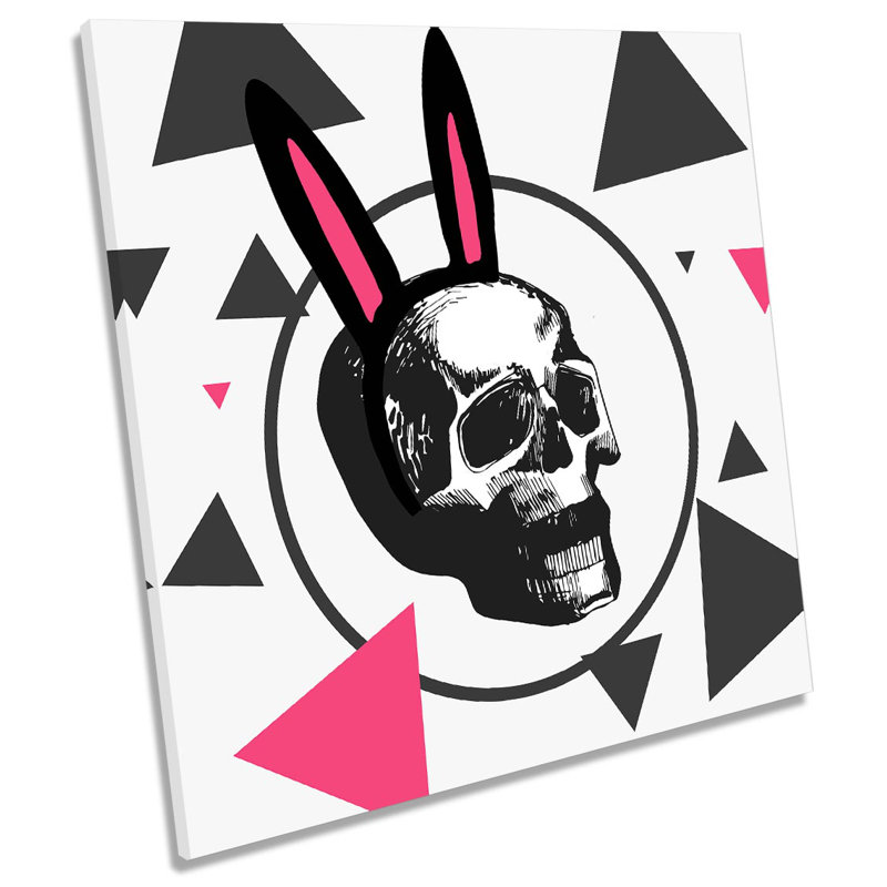Rabbit Skull Funky Picture CANVAS WALL ART Square Print Pink, 40.6cm H x 40.6cm W x 2cm D