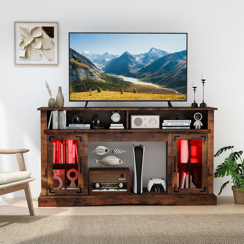 Meuble télé avec lumières DEL, armoires de rangement télécommandées et tablettes réglables, Brun