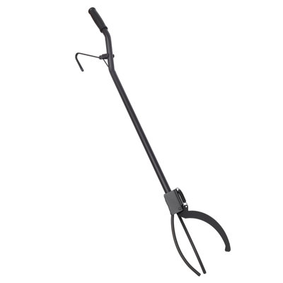 36-Inch Heavy Duty Fire Log Grabber with Spring Handle & 3-Prong Tongs - Steel Fireplace Poker Tool for Campfire, Fire Pit & Indoor Hearth