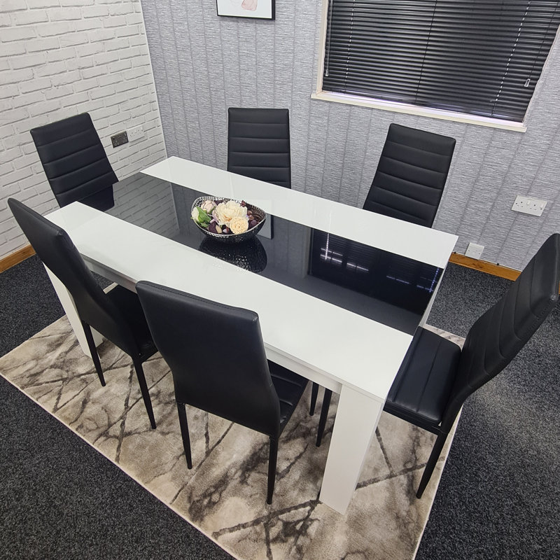 Rumley 6 - Person Dining Set, 7 Pieces: Table,6 Chairs, 75cm H x 140cm W x 80cm D, Black