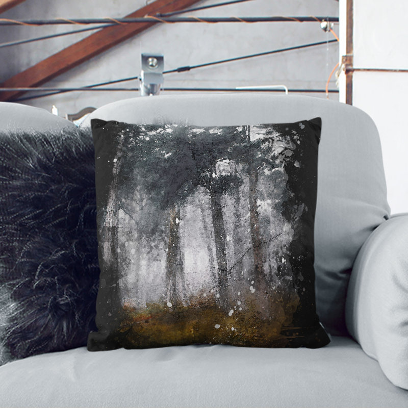 Forest in Russia Paint Splash Cushion with Filling, 40cm H x 40cm W x 15cm D, Black