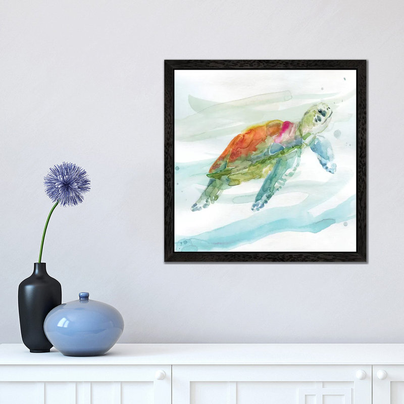 Turtle Tropics I by Carol Robinson - Painting on Canvas, 66.04 cm H x 66.04 cm W, Black Framed