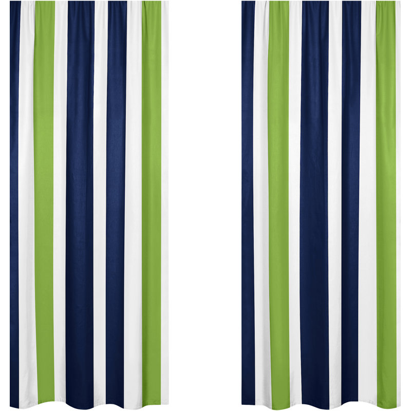 Stripe Striped Semi-Sheer Rod Pocket Curtain Panels, Green/Blue