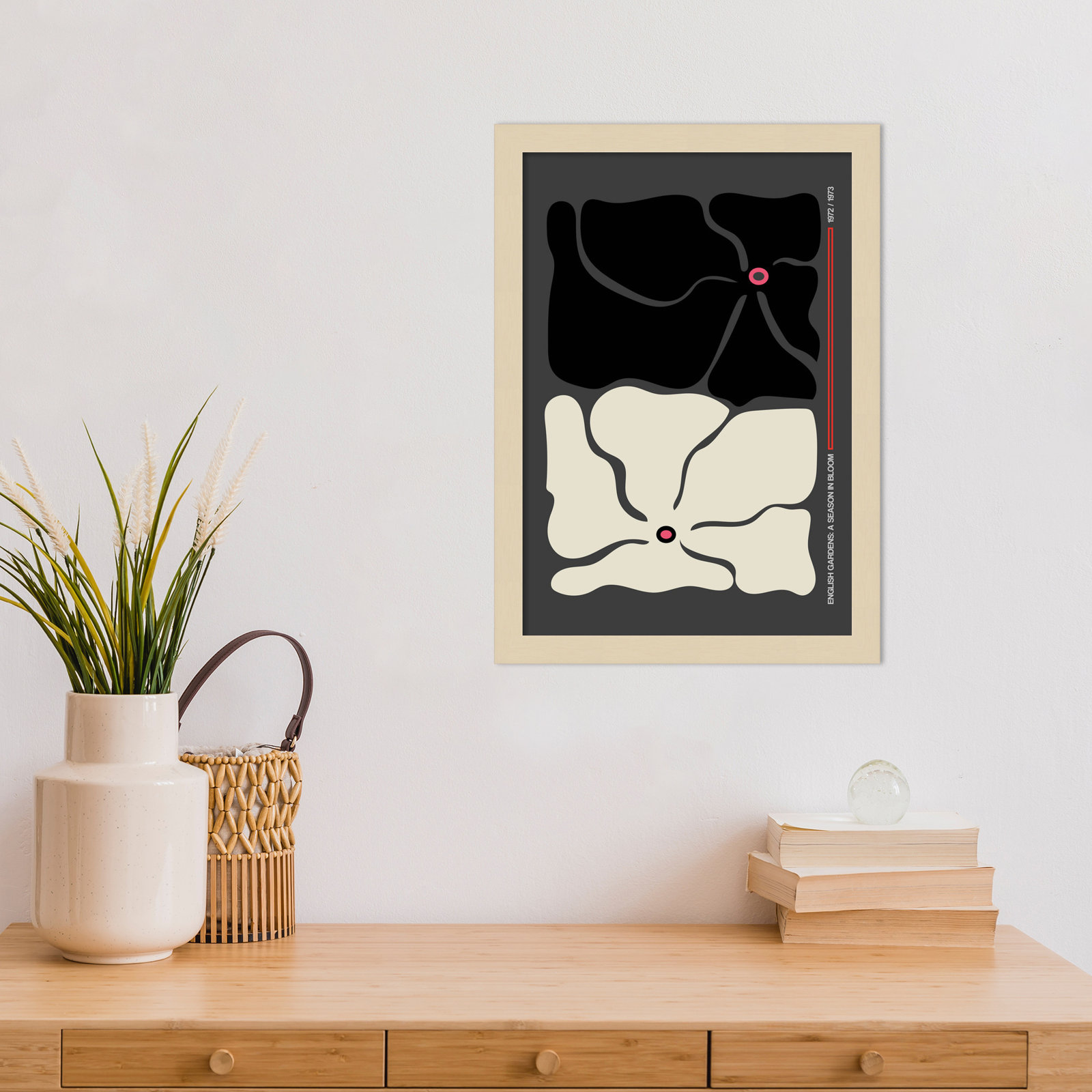 Two by Two Flower Grey Print, Brown, 17" H x 12" W x 1" D