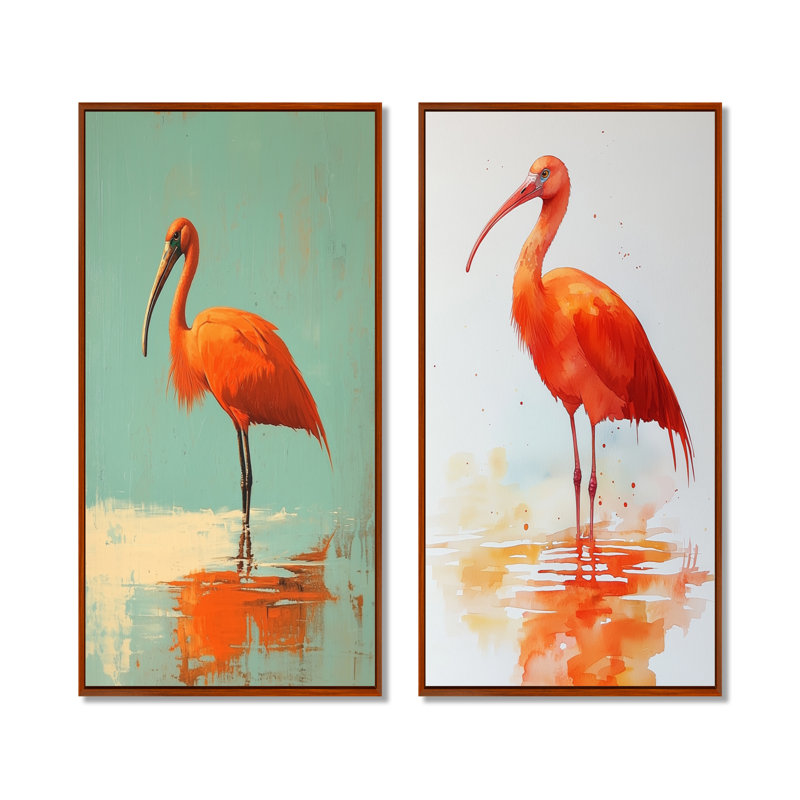 "Scarlet" "Reflection I" - Art sur toile 2 panneaux, H 28 po x l 25 po, Cadre flottant brun