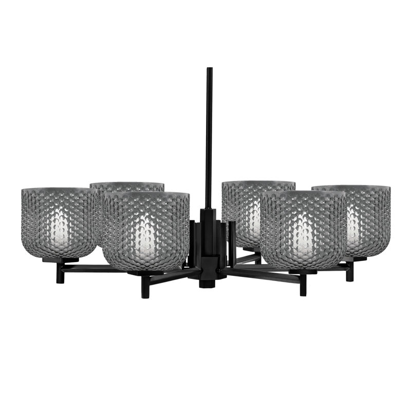Lustre Finola à 6 lumières, fini noir mat, verre fumé texturé de 15 cm, Noir / transparent, Noir mat