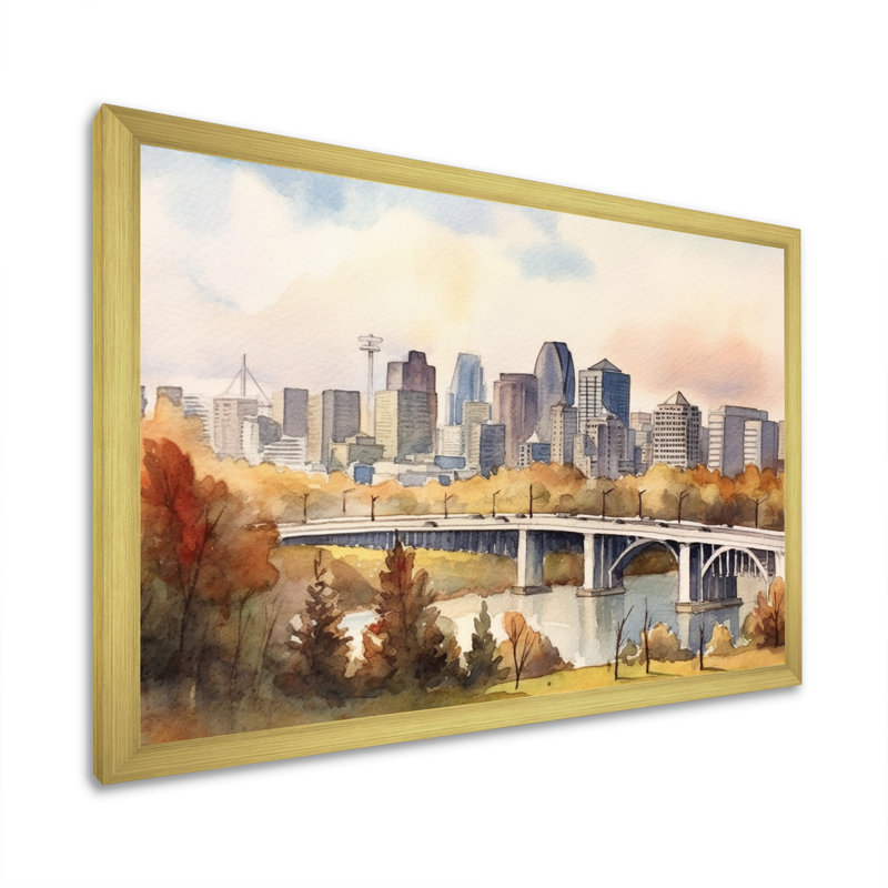 Edmonton Edmonton - art mural canadien sur toile, H 30 po x l 40 po x P 1,5 po, Cadre photo doré simple