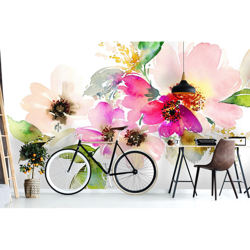 Murale aquarelle de fleurs amovibles Bynum, L 3,92 po x l 75 po