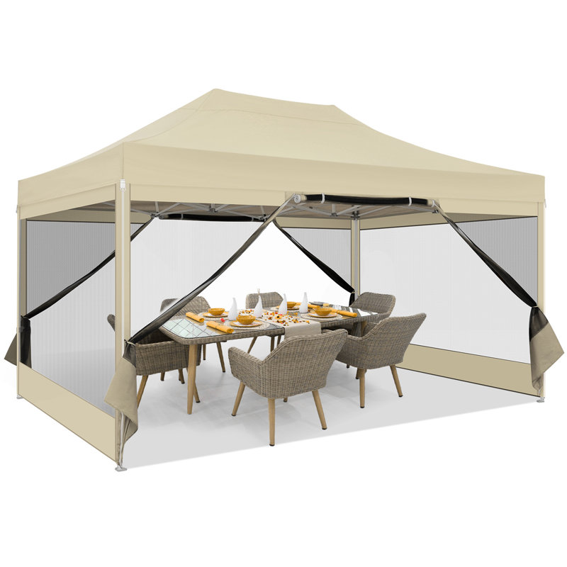 15 Ft. W x 10 Ft. D Metal Pop-up Canopy with 4 sidewalls, Khaki