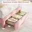 Lit plateforme rose en métal avec tête de lit simple et tiroir de rangement